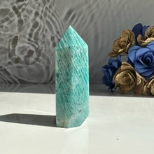 Load image into Gallery viewer, Amazonite Tower with Black Tourmaline Inclusions
