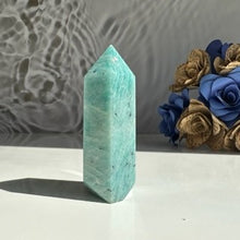 Load image into Gallery viewer, Amazonite Tower with Black Tourmaline Inclusions
