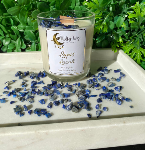 Lapis Lazuli Crystal Infused Soy Candle - Milky Way Creations - Sydney - Crystal - Crystals - Candles - Soap - Howlite - Amethyst - Ethically Sources - Stones - gemstones - wholesale - amazonite