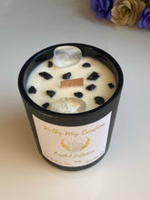 Load image into Gallery viewer, Clear Quartz &amp; Black Tourmaline Crystal Infused Soy Candle - Milky Way Creations - Sydney - Crystal - Crystals - Candles - Soap - Howlite - Amethyst - Ethically Sources - Stones - gemstones - wholesale - amazonite
