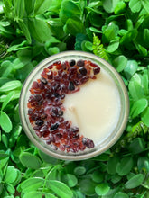 Load image into Gallery viewer, Garnet Crystal Infused Soy Candle - Milky Way Creations - Sydney - Crystal - Crystals - Candles - Soap - Howlite - Amethyst - Ethically Sources - Stones - gemstones - wholesale - amazonite
